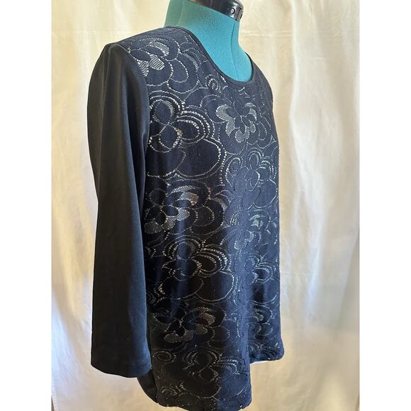 Adrian Delafield Black Floral Lace Overlay Top – Size XL (22.5” P2P) - Picture 4 of 6